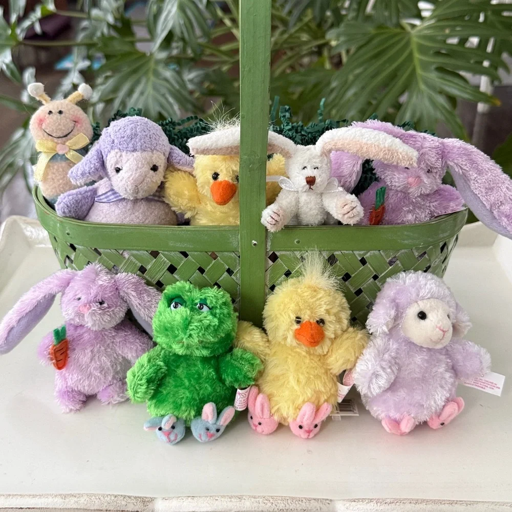 Russ Vintage Mini Easter Animals Bunny Slippers Plush Toys - Lot of 9